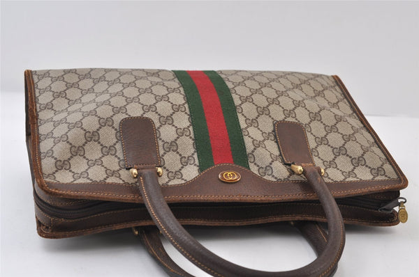 Authentic GUCCI Web Sherry Line Shoulder Hand Bag GG PVC Leather Brown 0321J