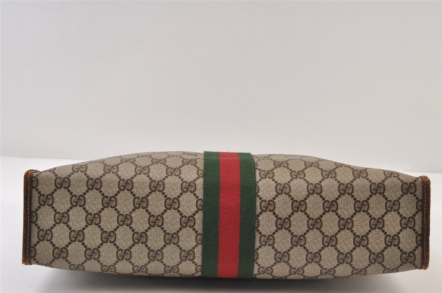 Authentic GUCCI Web Sherry Line Shoulder Hand Bag GG PVC Leather Brown 0321J
