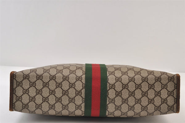 Authentic GUCCI Web Sherry Line Shoulder Hand Bag GG PVC Leather Brown 0321J