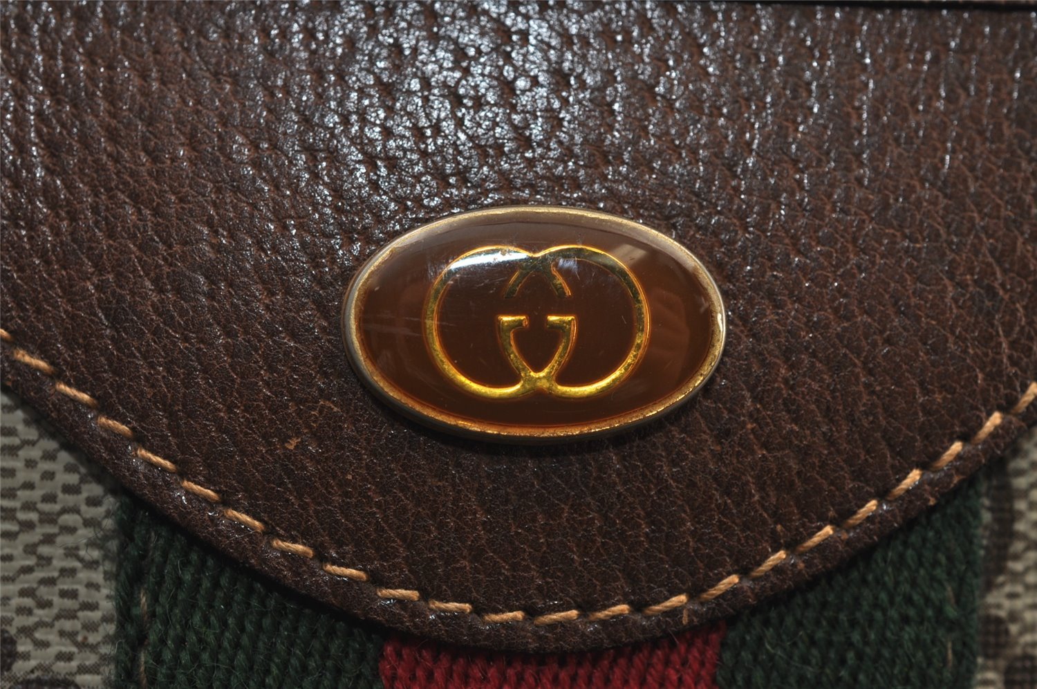 Authentic GUCCI Web Sherry Line Shoulder Hand Bag GG PVC Leather Brown 0321J