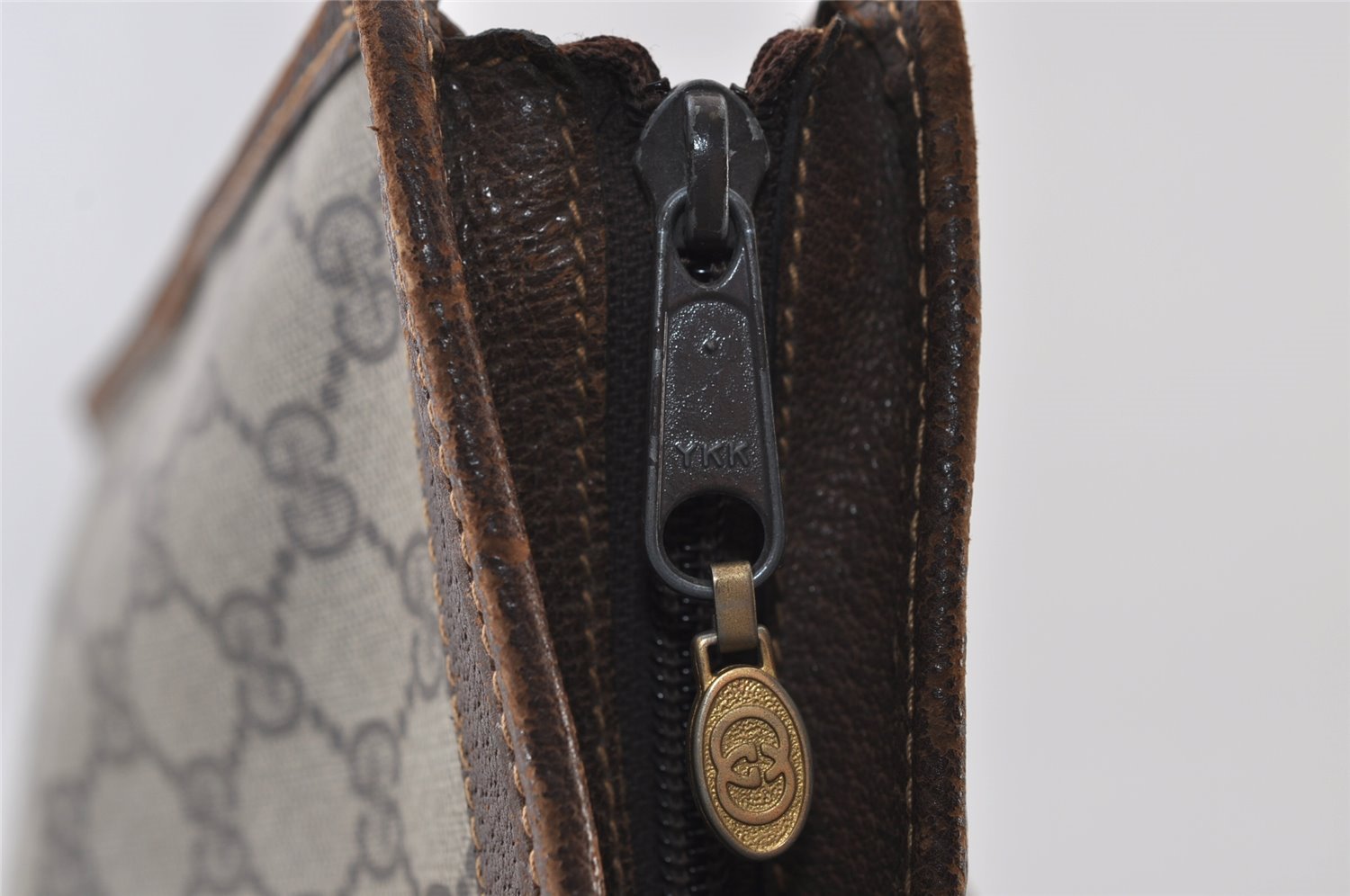 Authentic GUCCI Web Sherry Line Shoulder Hand Bag GG PVC Leather Brown 0321J