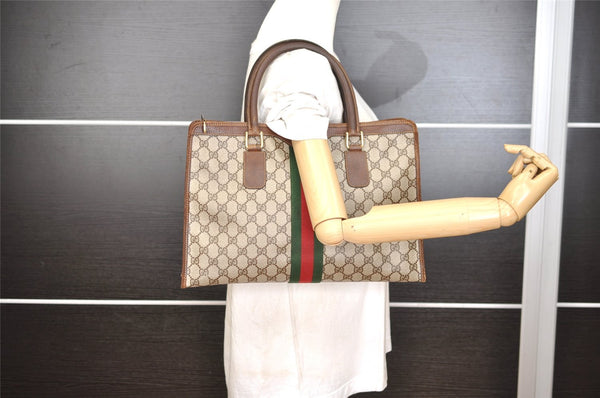 Authentic GUCCI Web Sherry Line Shoulder Hand Bag GG PVC Leather Brown 0321J