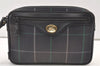 Authentic Burberrys Check Clutch Hand Bag Purse Canvas Leather Navy Blue 0321K