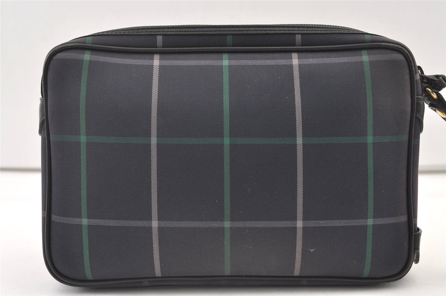 Authentic Burberrys Check Clutch Hand Bag Purse Canvas Leather Navy Blue 0321K