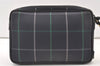 Authentic Burberrys Check Clutch Hand Bag Purse Canvas Leather Navy Blue 0321K