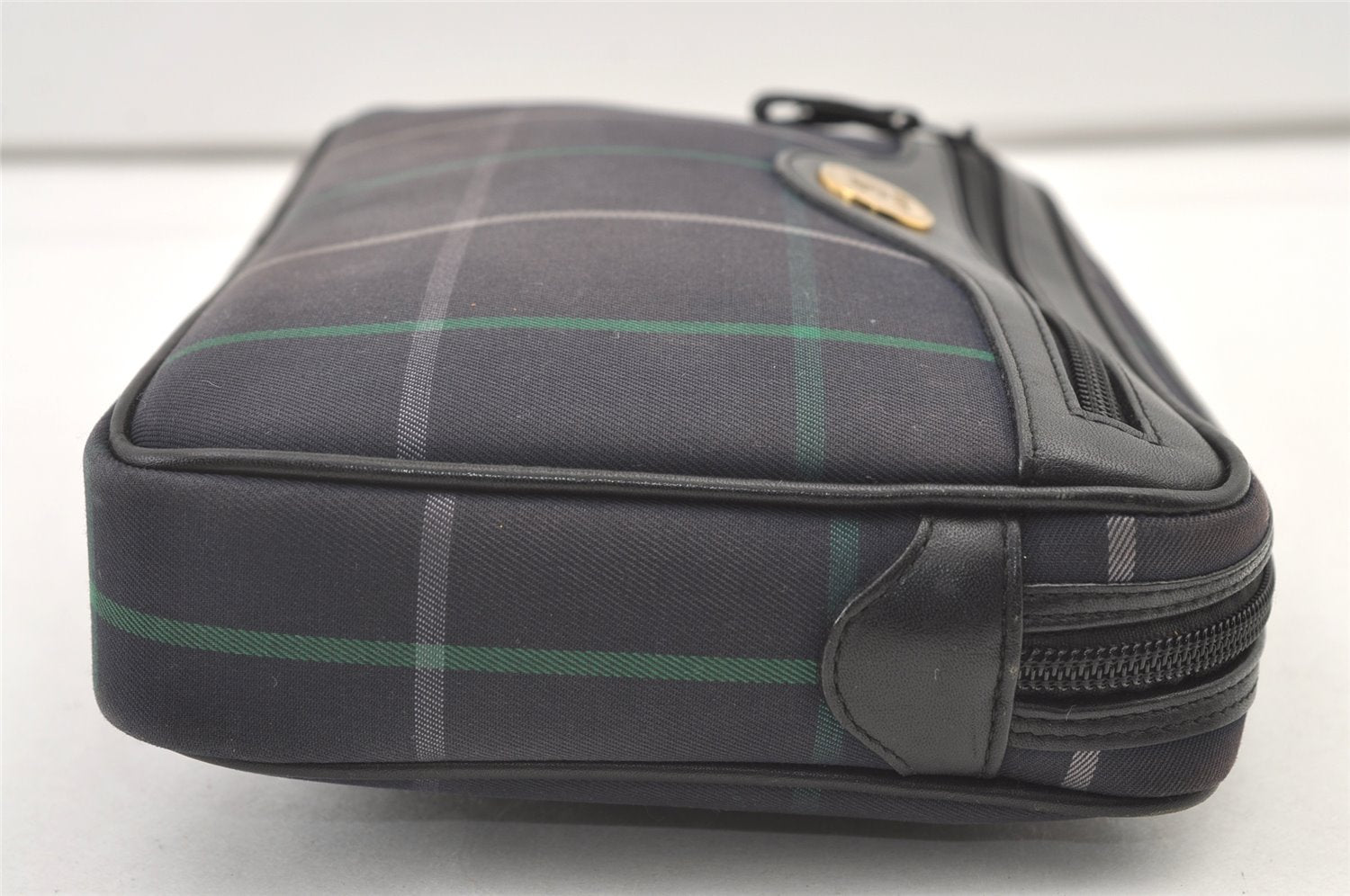 Authentic Burberrys Check Clutch Hand Bag Purse Canvas Leather Navy Blue 0321K