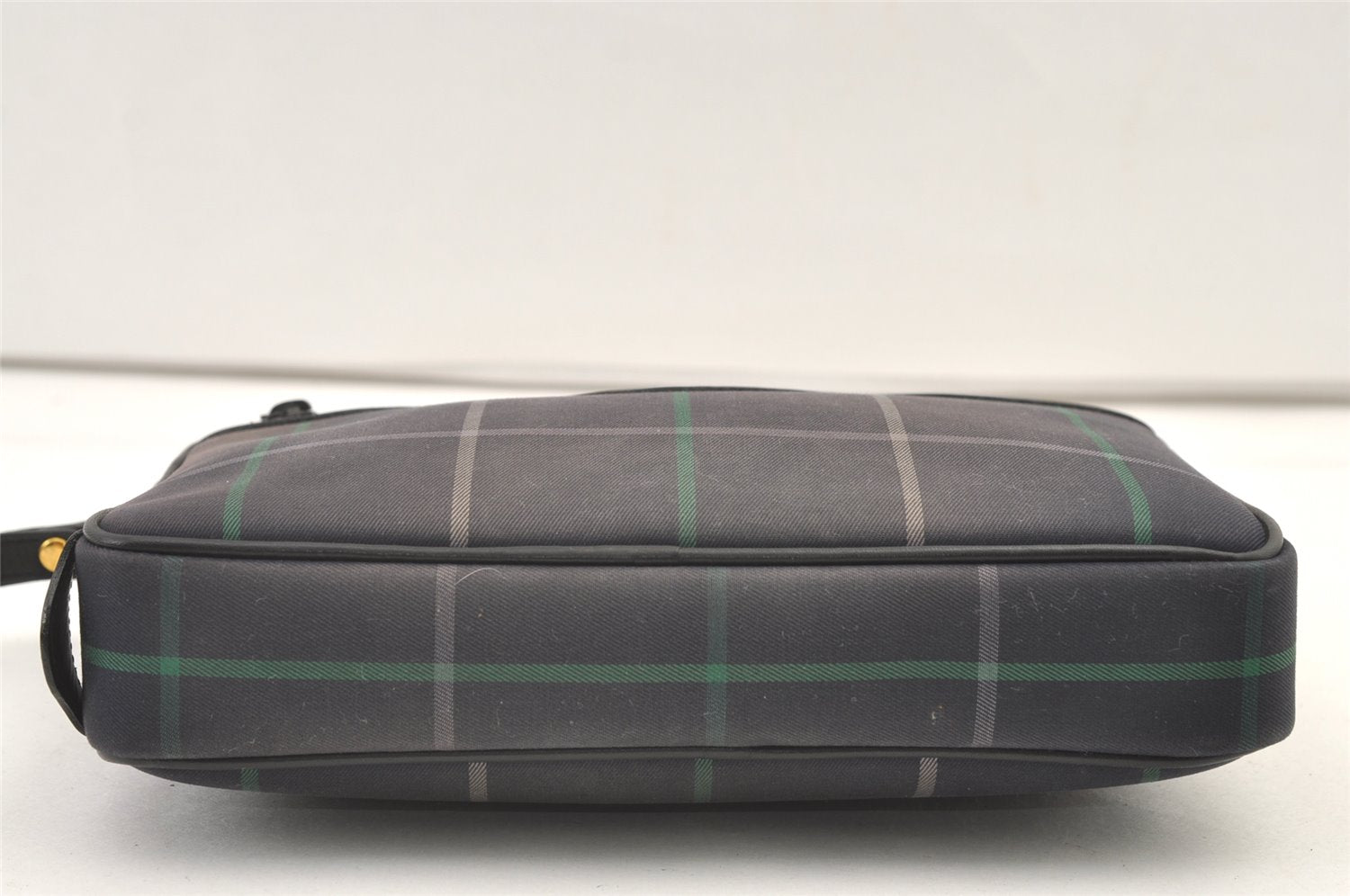 Authentic Burberrys Check Clutch Hand Bag Purse Canvas Leather Navy Blue 0321K