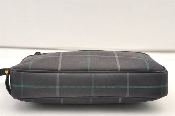 Authentic Burberrys Check Clutch Hand Bag Purse Canvas Leather Navy Blue 0321K