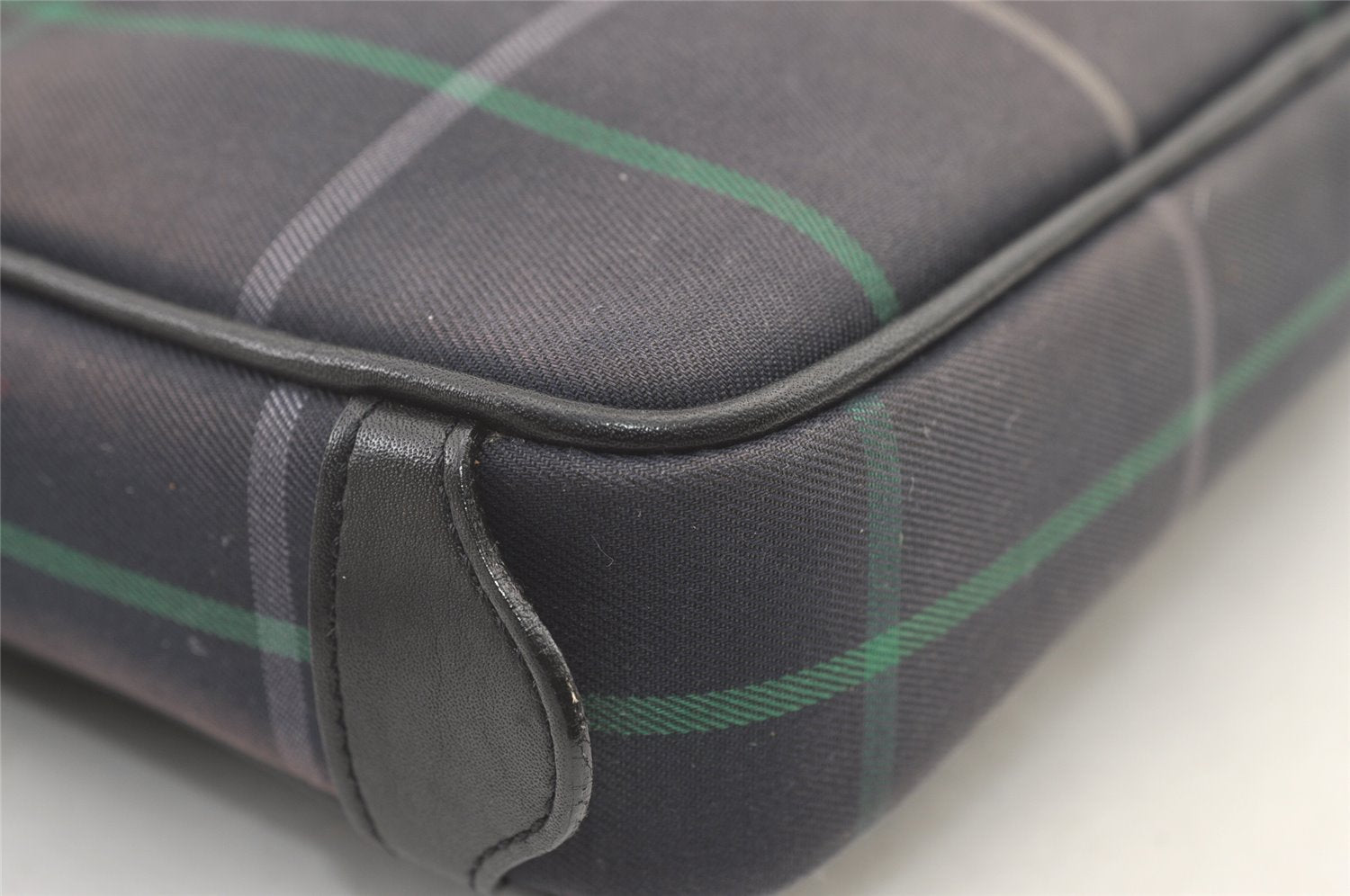 Authentic Burberrys Check Clutch Hand Bag Purse Canvas Leather Navy Blue 0321K