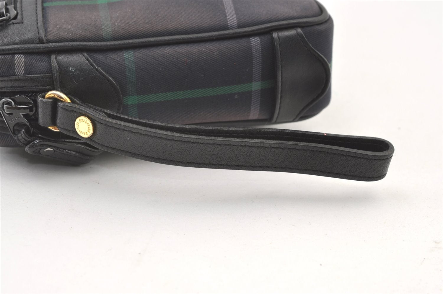 Authentic Burberrys Check Clutch Hand Bag Purse Canvas Leather Navy Blue 0321K