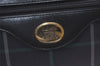 Authentic Burberrys Check Clutch Hand Bag Purse Canvas Leather Navy Blue 0321K