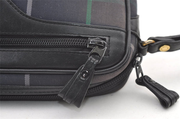 Authentic Burberrys Check Clutch Hand Bag Purse Canvas Leather Navy Blue 0321K