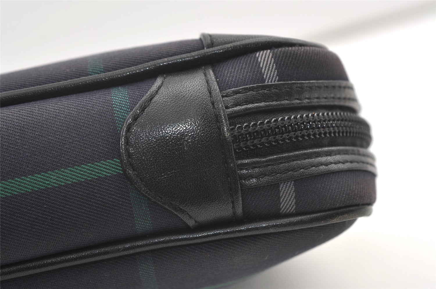 Authentic Burberrys Check Clutch Hand Bag Purse Canvas Leather Navy Blue 0321K