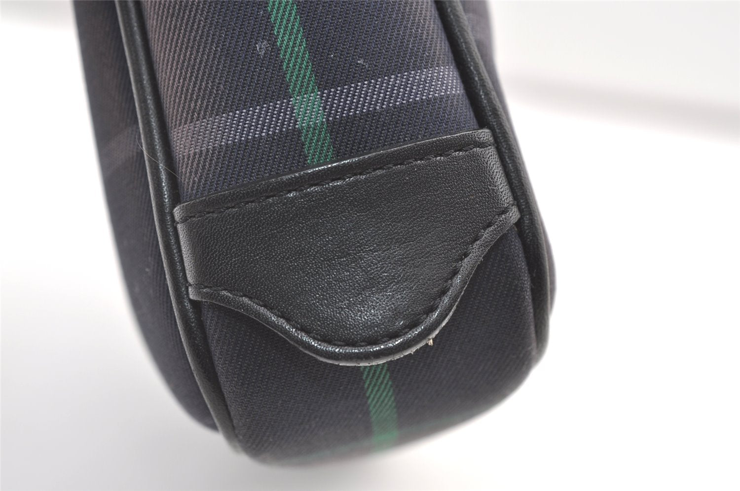 Authentic Burberrys Check Clutch Hand Bag Purse Canvas Leather Navy Blue 0321K