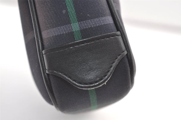 Authentic Burberrys Check Clutch Hand Bag Purse Canvas Leather Navy Blue 0321K
