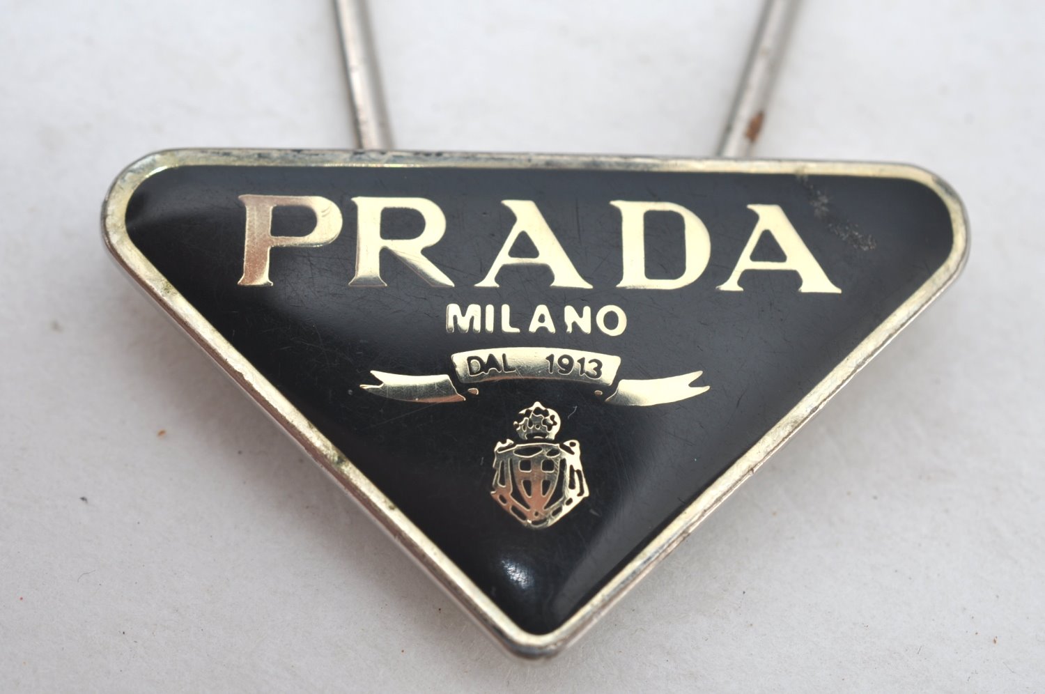 Authentic PRADA Vintage Metal Logo Key Ring Charm Black 0325H