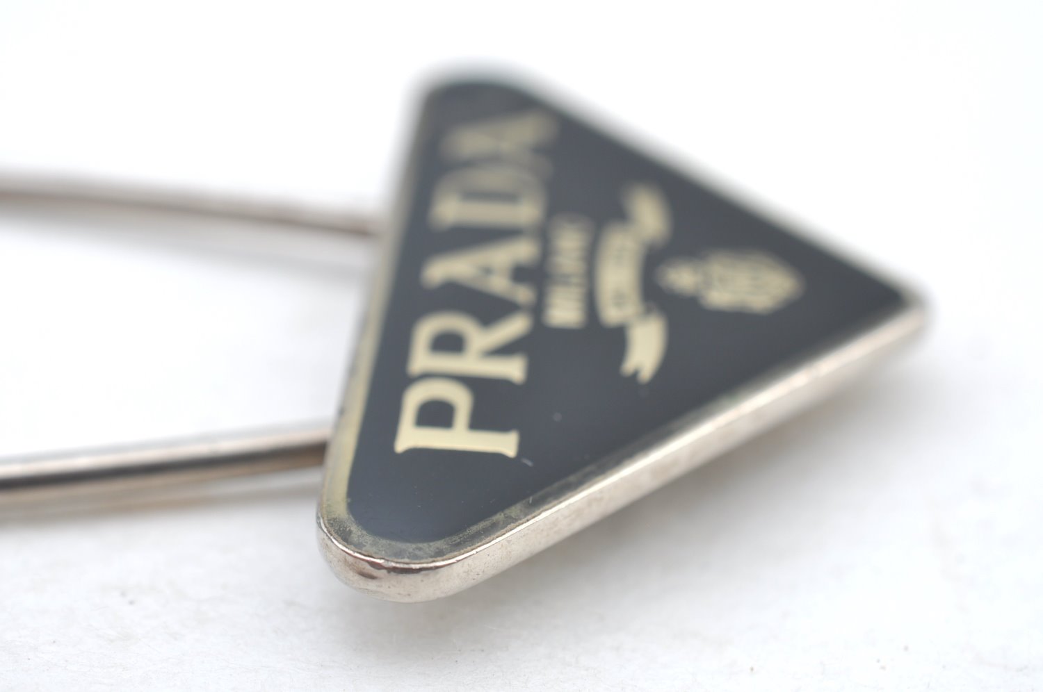 Authentic PRADA Vintage Metal Logo Key Ring Charm Black 0325H