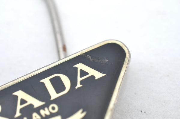 Authentic PRADA Vintage Metal Logo Key Ring Charm Black 0325H