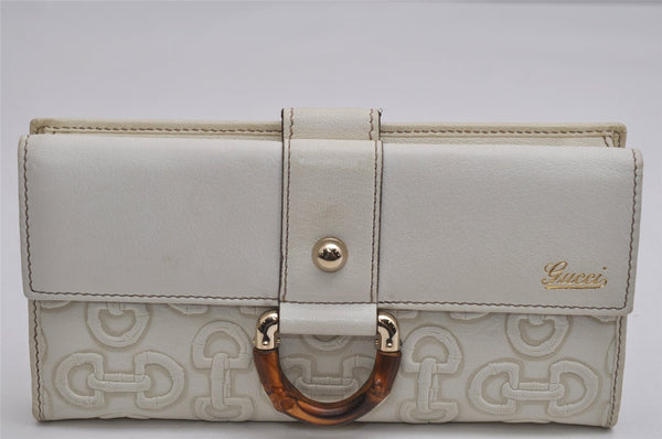 Authentic GUCCI Bamboo Horsebit Long Wallet Purse Leather 152742 White 0326K