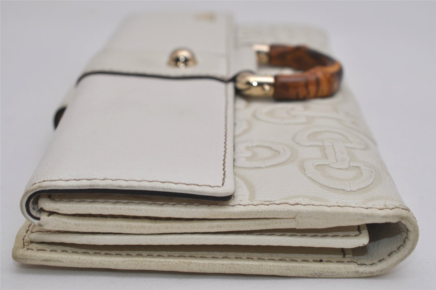 Authentic GUCCI Bamboo Horsebit Long Wallet Purse Leather 152742 White 0326K