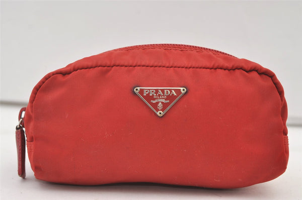 Authentic PRADA Vintage Nylon Leather Pouch Purse Red 0327K