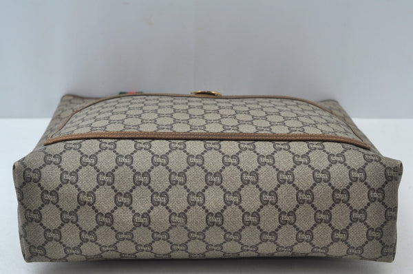 Authentic GUCCI Web Sherry Line GG Plus Tote Bag GG PVC Leather Brown 0328J