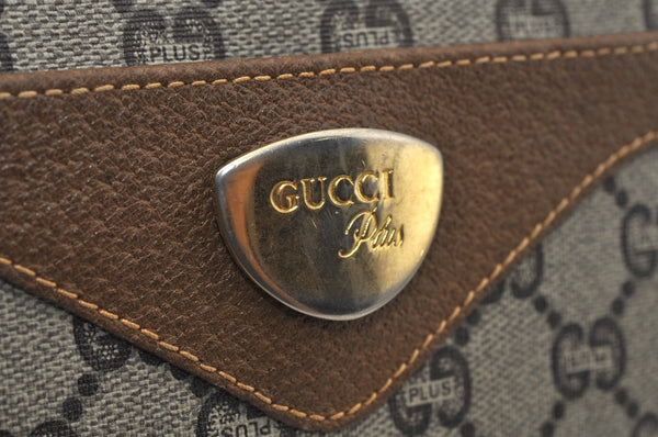 Authentic GUCCI Web Sherry Line GG Plus Tote Bag GG PVC Leather Brown 0328J