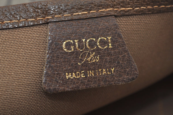 Authentic GUCCI Web Sherry Line GG Plus Tote Bag GG PVC Leather Brown 0328J