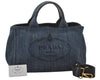 Authentic PRADA Vintage Canapa M Denim 2Way Shoulder Tote Bag 1BG642 Blue 0331J