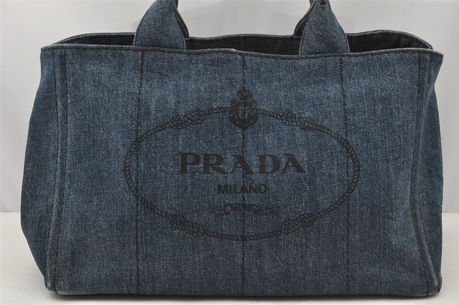 Authentic PRADA Vintage Canapa M Denim 2Way Shoulder Tote Bag 1BG642 Blue 0331J