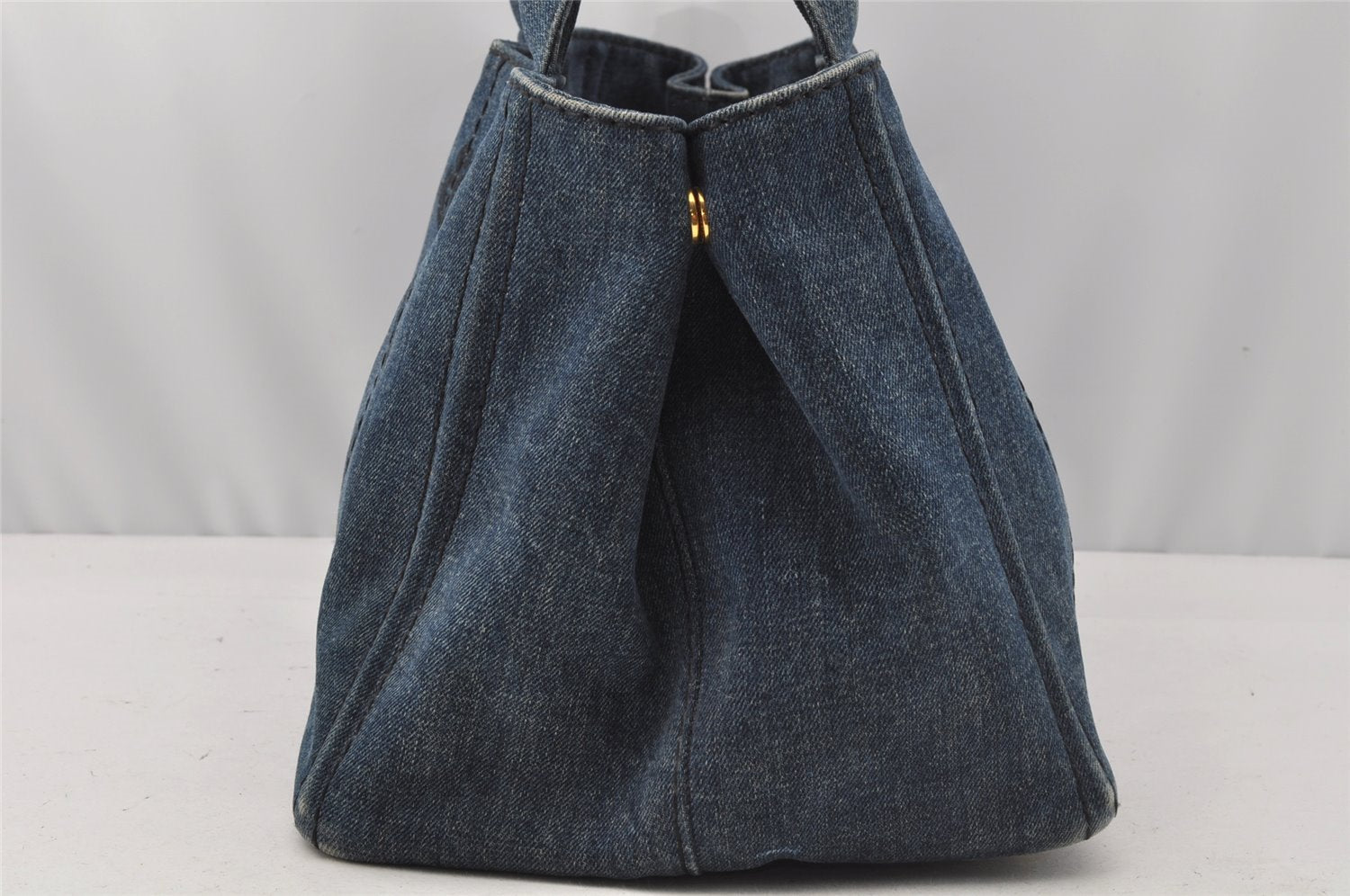 Authentic PRADA Vintage Canapa M Denim 2Way Shoulder Tote Bag 1BG642 Blue 0331J