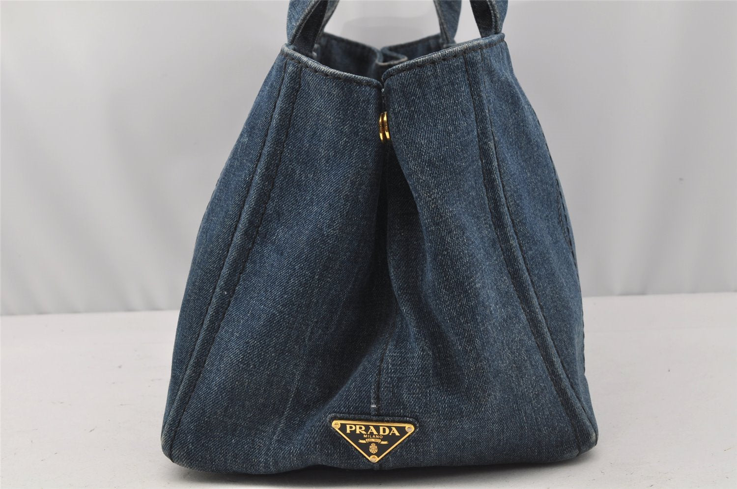 Authentic PRADA Vintage Canapa M Denim 2Way Shoulder Tote Bag 1BG642 Blue 0331J