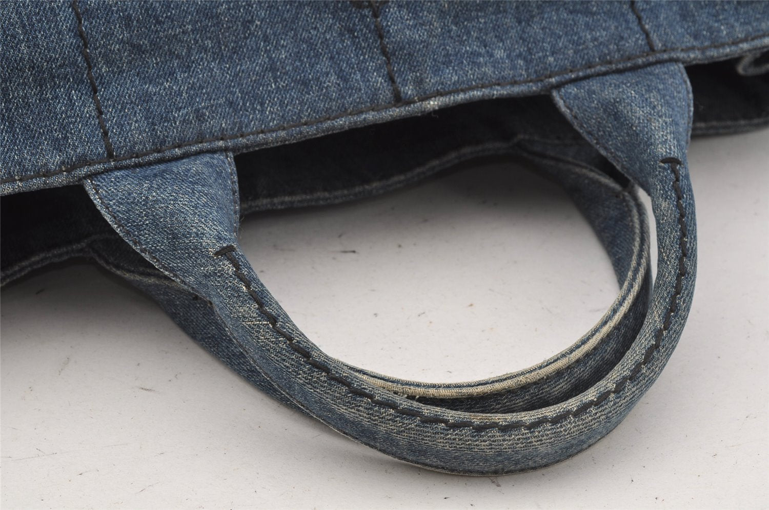 Authentic PRADA Vintage Canapa M Denim 2Way Shoulder Tote Bag 1BG642 Blue 0331J