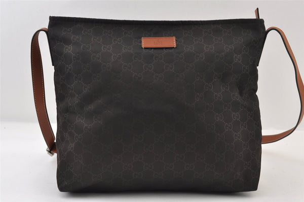 Authentic GUCCI Shoulder Cross Body Bag GG Nylon Leather 308840 Dark Brown 0332J