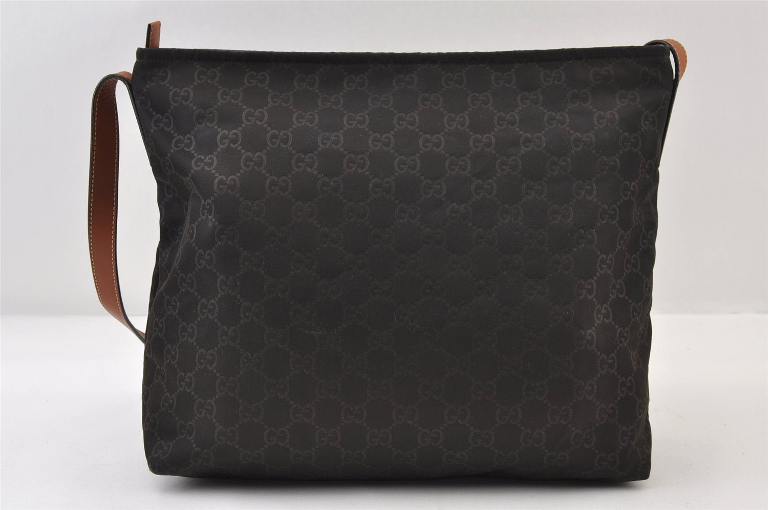Authentic GUCCI Shoulder Cross Body Bag GG Nylon Leather 308840 Dark Brown 0332J