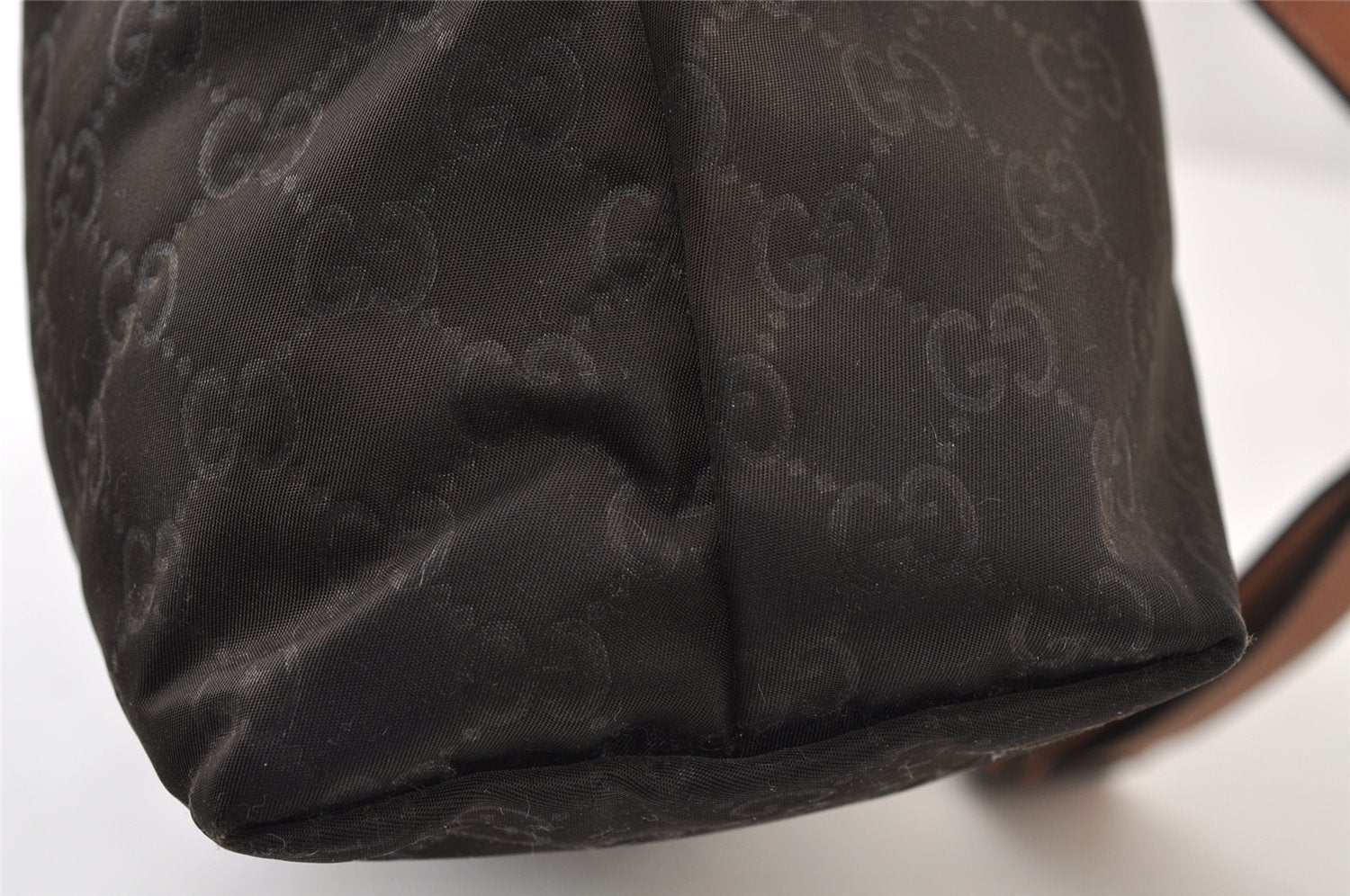 Authentic GUCCI Shoulder Cross Body Bag GG Nylon Leather 308840 Dark Brown 0332J