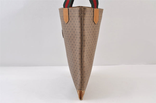Authentic GUCCI Web Sherry Line Micro GG Tote Bag PVC Leather Brown 0333J