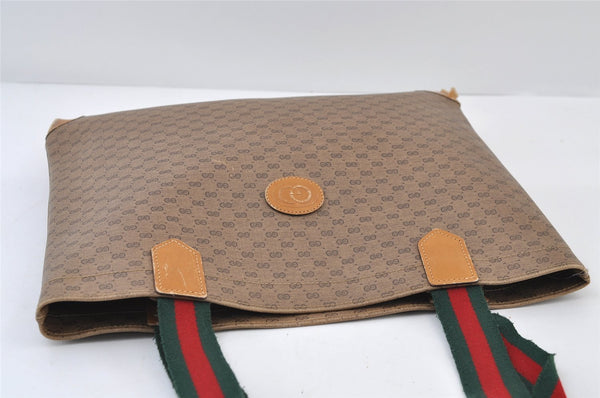 Authentic GUCCI Web Sherry Line Micro GG Tote Bag PVC Leather Brown 0333J