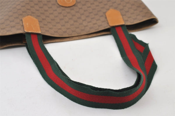 Authentic GUCCI Web Sherry Line Micro GG Tote Bag PVC Leather Brown 0333J