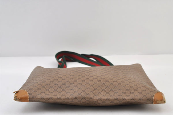 Authentic GUCCI Web Sherry Line Micro GG Tote Bag PVC Leather Brown 0333J