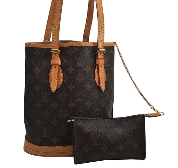 Authentic Louis Vuitton Monogram Bucket PM Shoulder Tote Bag M42238 Junk 0333K