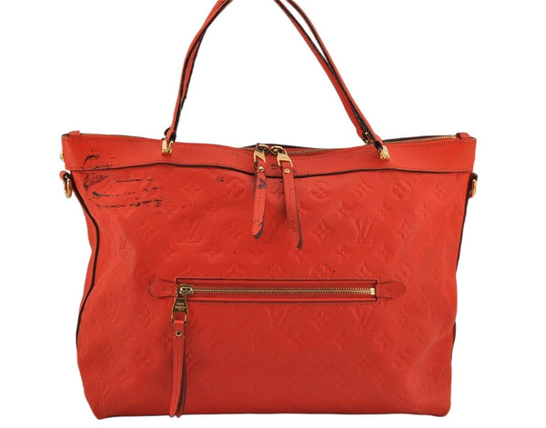 Auth Louis Vuitton Monogram Empreinte Bastille MM Tote Bag M50048 Orange  0334K