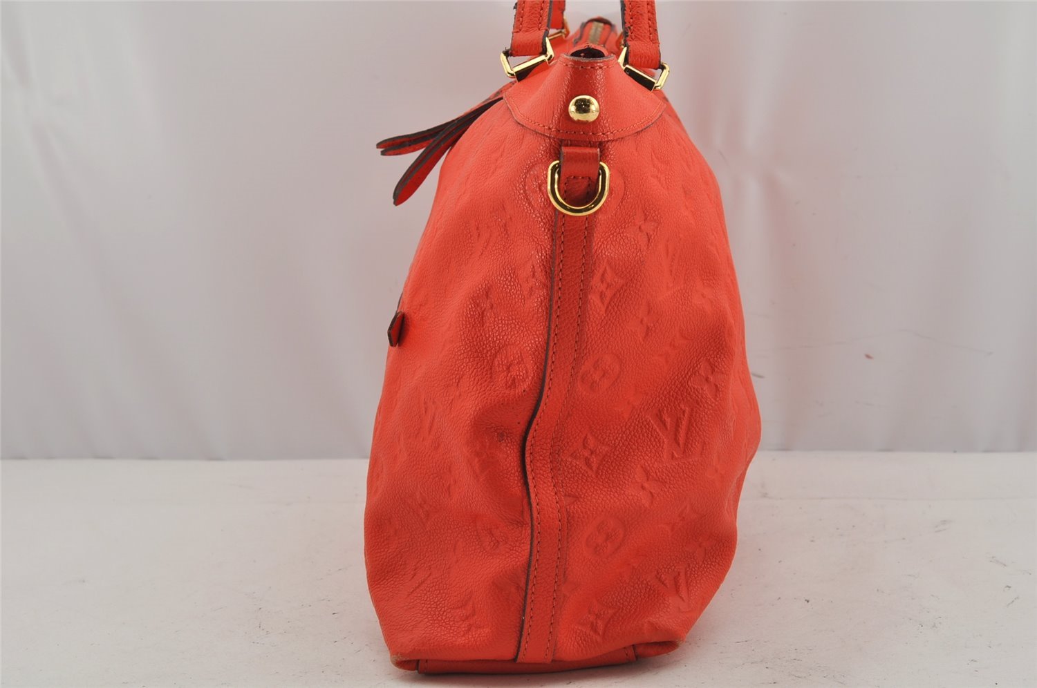 Auth Louis Vuitton Monogram Empreinte Bastille MM Tote Bag M50048 Orange  0334K