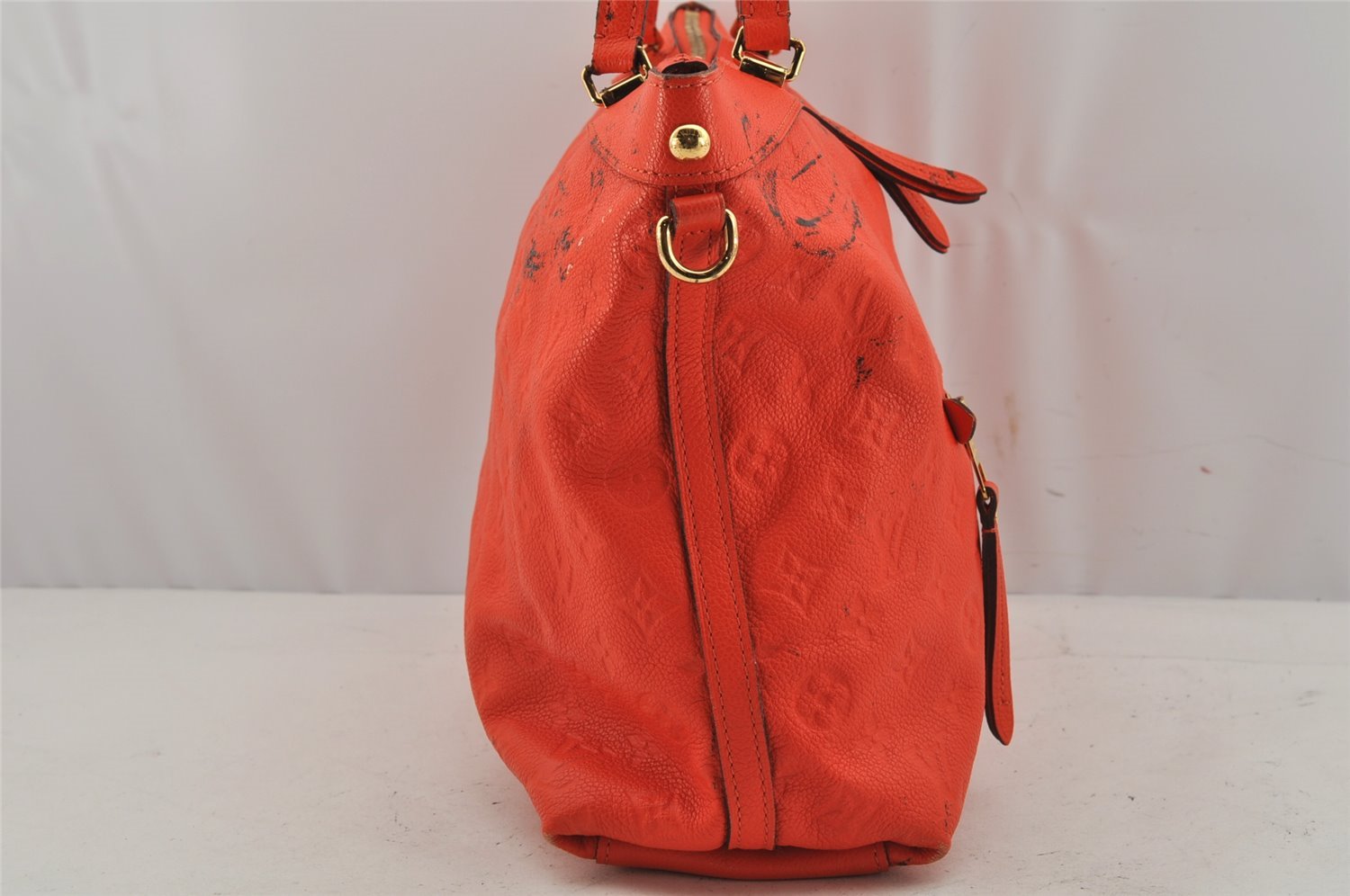 Auth Louis Vuitton Monogram Empreinte Bastille MM Tote Bag M50048 Orange  0334K