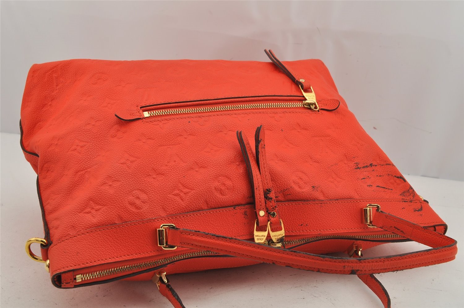 Auth Louis Vuitton Monogram Empreinte Bastille MM Tote Bag M50048 Orange  0334K
