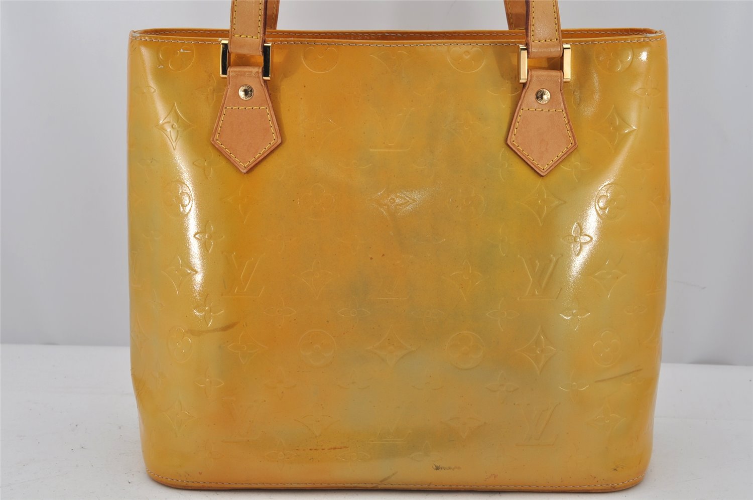 Authentic Louis Vuitton Vernis Houston Shoulder Hand Bag Yellow M91053 LV 0335K
