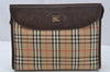 Authentic Burberrys Nova Check Clutch Hand Bag Purse Canvas Leather Beige 0336J