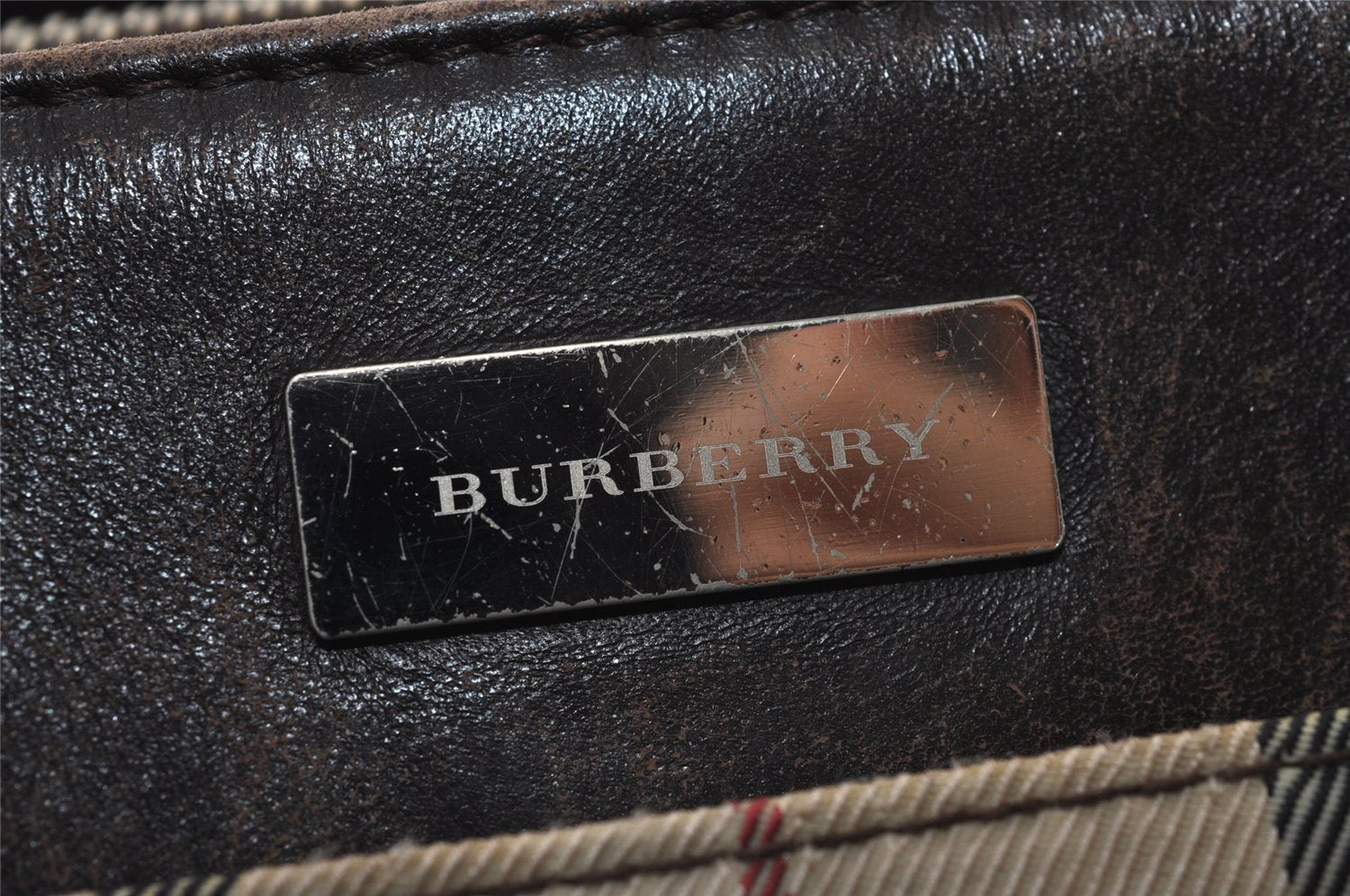 Authentic BURBERRY Vintage Nova Check Nylon Leather Hand Bag Beige 0337J