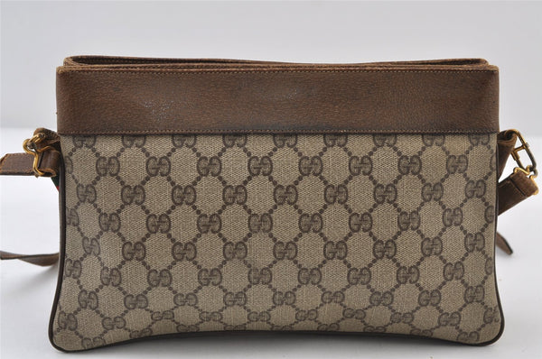 Authentic GUCCI Web Sherry Line Shoulder Cross Bag GG PVC Leather Brown 0341J