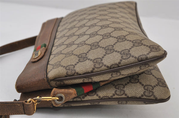 Authentic GUCCI Web Sherry Line Shoulder Cross Bag GG PVC Leather Brown 0341J